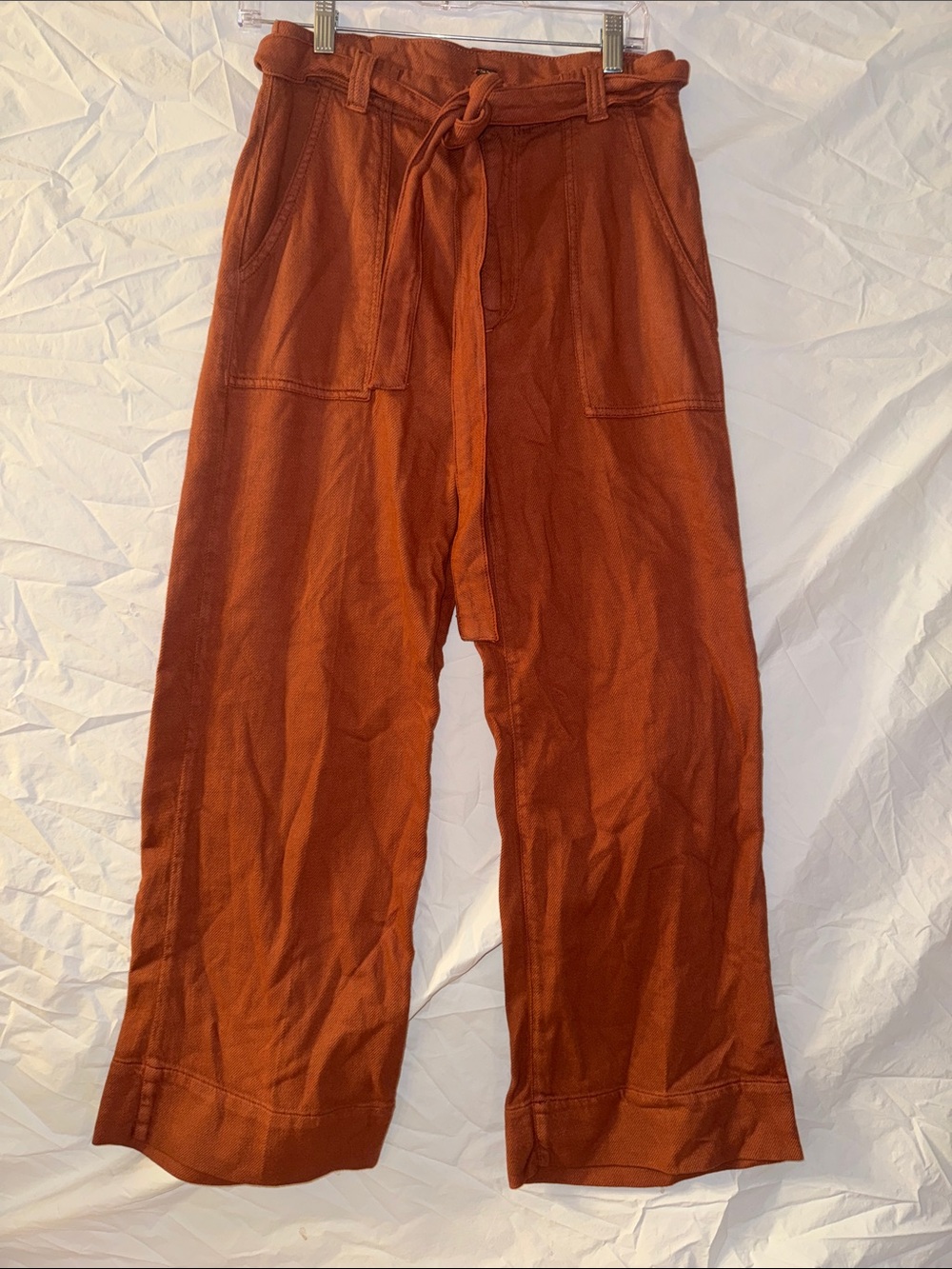 Free People Boho Festival Rust-Brown Tie-Waist Wide-Leg Pants